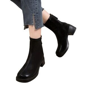 Black Ankle Boots with a Chunky Heel & Back Zipper, NIB